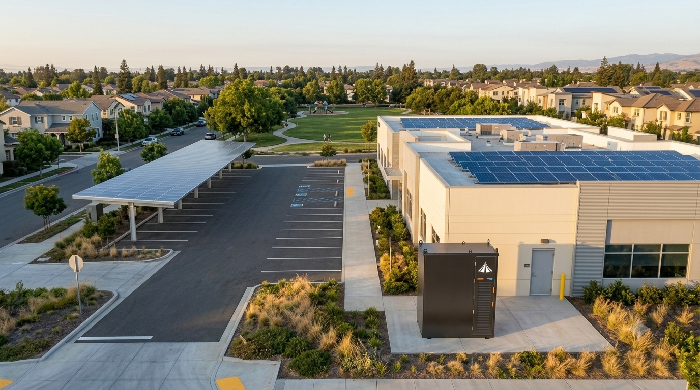 Whitney installed beside a solar-powered commercial campus near a neighborhood park